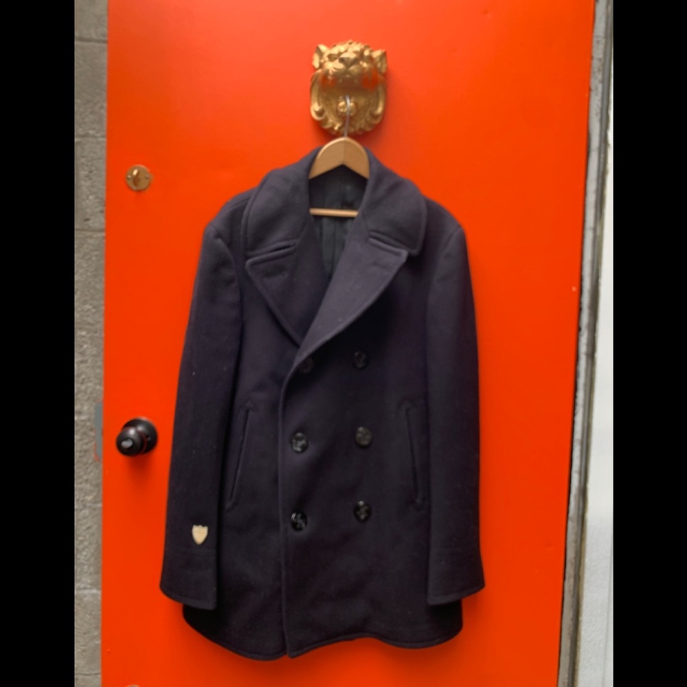 Vintage Navy Peacoat Mens Kersey Wool Navy Military Seaman’s coat Sz 40R EUC